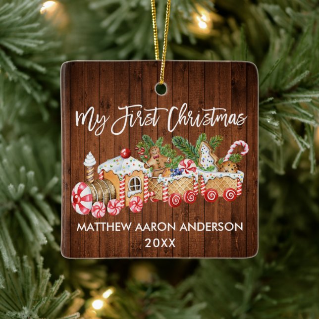 Ornement En Céramique Mon premier Noël Gingerbread Train Candy Baby (Arbre)