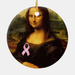 Ornement En Céramique Mona Lisa Au Ruban Rose