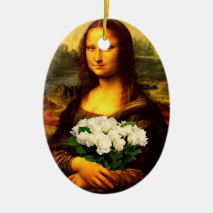 Ornement En Céramique Mona Lisa Avec Bouquet De Roses Blanches