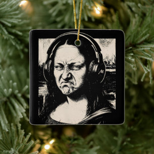 Ornement En Céramique Mona Lisa Bass Face Drôles de Fans de Musique DJs