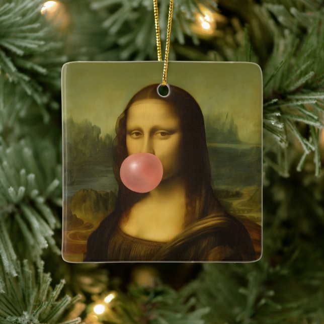 Ornement En Céramique Mona Lisa soufflant de bulle rose (Arbre)