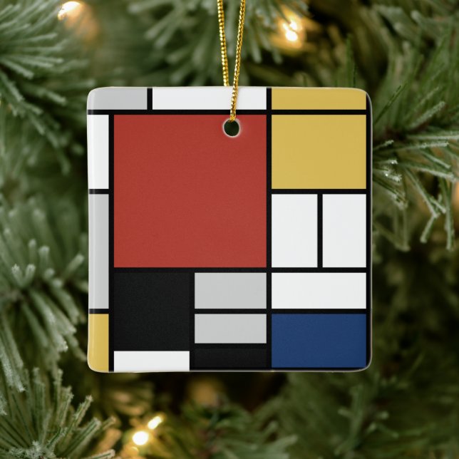 Ornement En Céramique Mondrian Peinture Rouge Plane Jaune Noir Gris Bleu (Arbre)