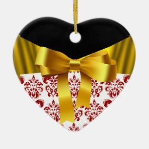 ORNEMENT EN CÉRAMIQUE MONOGRAME DE RIBBON DORÉ ROUGE BLANC