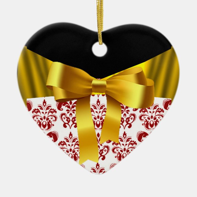 ORNEMENT EN CÉRAMIQUE MONOGRAME DE RIBBON DORÉ ROUGE BLANC (Devant)