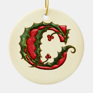 Ornement En Céramique Monogramme C de houx de Noël