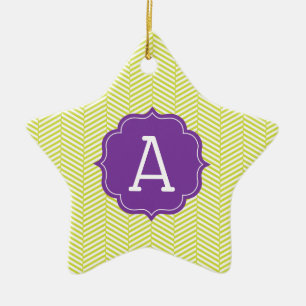 Ornement En Céramique Monogramme Citron Chevron avec violet
