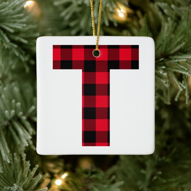 Ornement En Céramique Monogramme classique rouge et noir de Buffalo Chec (Arbre)