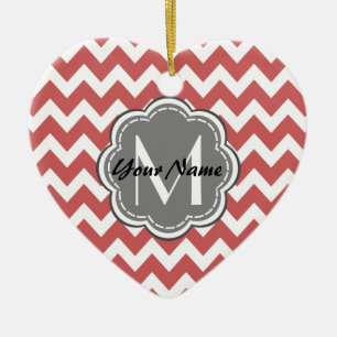 Ornement En Céramique Monogramme de gris fleuri rouge indien Chevron
