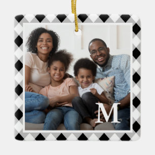 Ornement En Céramique Monogramme de Jacquard noir et blanc rustique