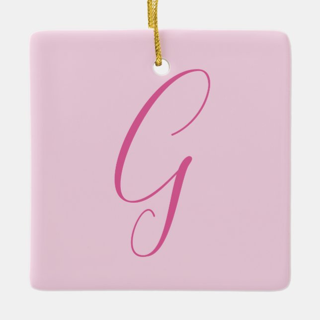 Ornement En Céramique Monogramme de lettre initiale rose clair uni chic (Devant)