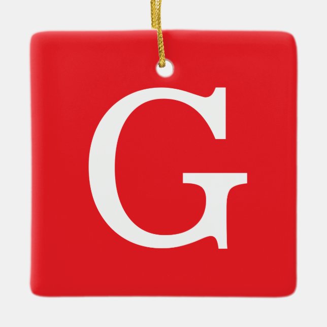 Ornement En Céramique Monogramme de lettre initiale rouge blanc simple (Devant)
