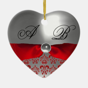 ORNEMENT EN CÉRAMIQUE MONOGRAMME EN PIERRE DE GEM DE RIBBON ROUGE BLANC