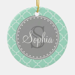 Ornement En Céramique Monogramme gris Motif tendance Mint Trellis