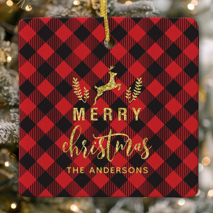 Ornement En Céramique Monogramme Joyeux Noël à carreaux de Buffalo