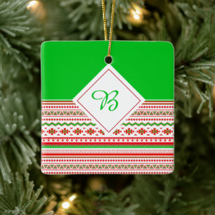 Ornement En Céramique Monogramme tribal rouge et vert