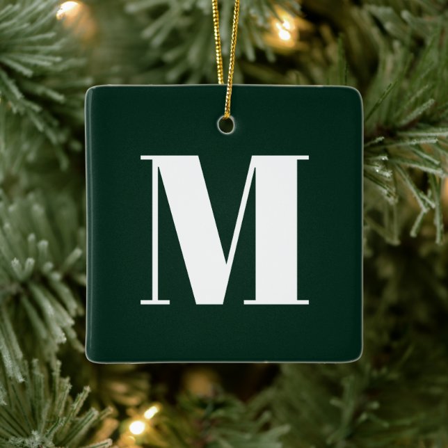 Ornement En Céramique Monogramme vert pin foncé coutume initiale Noël (Arbre)