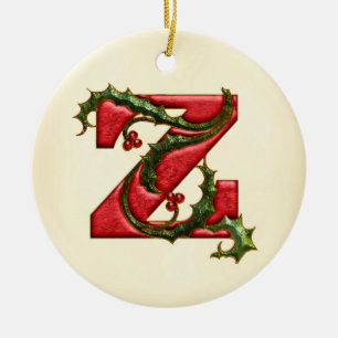 Ornement En Céramique Monogramme Z de houx de Noël