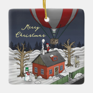 Ornement En Céramique Montgolfière du Père Noël