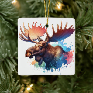 Ornement En Céramique Moose aquarelle