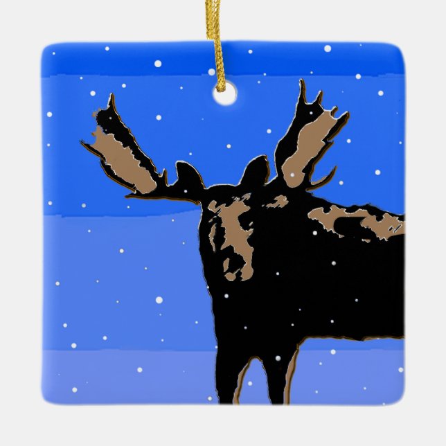 Ornement En Céramique Moose en hiver - Art original de la faune (Devant)