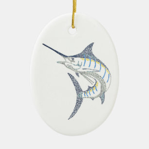 Ornement En Céramique Mosaïque sautante de Marlin d'eau de mer