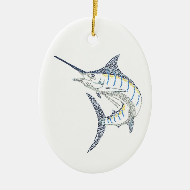 Ornement En Céramique Mosaïque sautante de Marlin d'eau de mer (Devant)