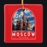 Ornement En Céramique Moscou Russie Travel Art Vintage<br><div class="desc">Moskova design de voyage vectoriel rétro. Moscou,  sur la Moskva,  dans l’ouest de la Russie,  est la capitale cosmopolite du pays.</div>