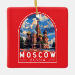 Ornement En Céramique Moscou Russie Travel Art Vintage<br><div class="desc">Moskova design de voyage vectoriel rétro. Moscou,  sur la Moskva,  dans l’ouest de la Russie,  est la capitale cosmopolite du pays.</div>