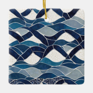 Ornement En Céramique Motif blanc bleu 01