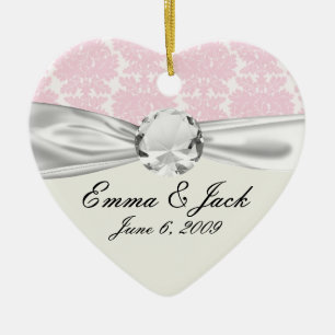 Ornement En Céramique motif damassé rose et blanc doux