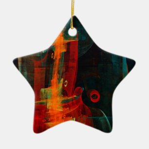 Ornement En Céramique Motif d'art abstrait moderne bleu rouge orange eau