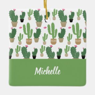 Ornement En Céramique Motif de cactus mignon avec monogramme 