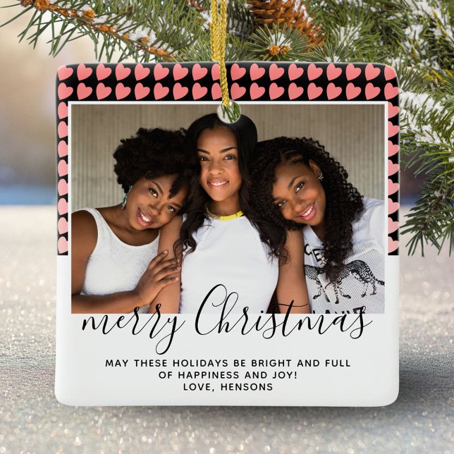 Ornement En Céramique Motif de coeur rose Joyeux Noël Photo (Créateur téléchargé)