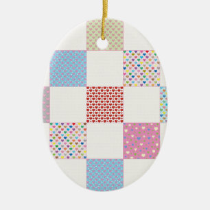 Ornement En Céramique Motif de courtepointe de coeurs colorés