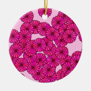 Ornement En Céramique Motif de fleurs Art Déco - magenta sur rose