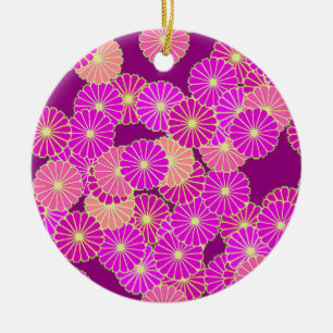 Ornement En Céramique Motif de fleurs Art Déco - tons violet, corail