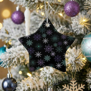 Ornement En Céramique Motif de flocon de neige de Noël noir violet menth