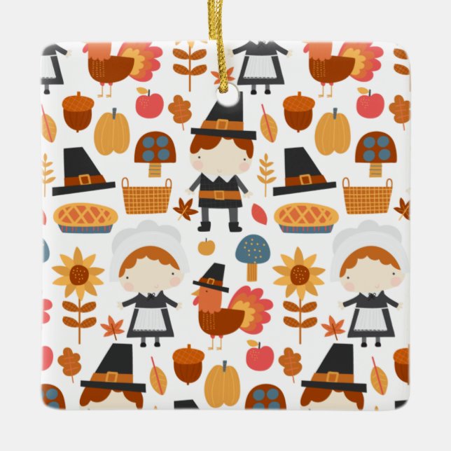 Ornement En Céramique Motif de récolte de pèlerins d'action de grâce (Devant)