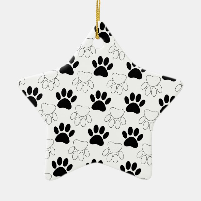 Ornement En Céramique Motif Empreinte de patte de chien noir et blanc (Devant)