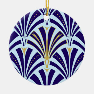 Ornement En Céramique Motif éventail Art déco - bleu de cobalt et bleu c
