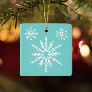 Ornement En Céramique Motif Flocons de Neige Bleu Turquoise Doux Gel Hiv