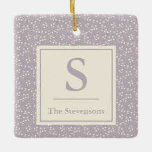 Ornement En Céramique Motif floral lilas vintage élégant Monogramme Nom