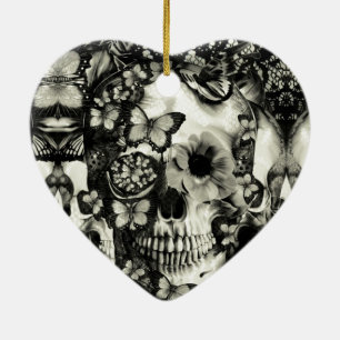 Ornement En Céramique Motif gothique victorien de crâne de dentelle