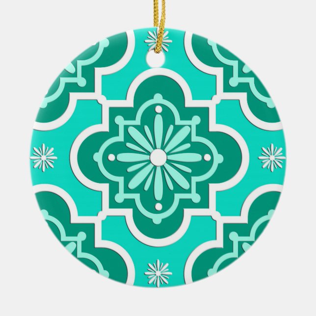 Ornement En Céramique Motif marocain en tuiles - Turquoise et Aqua (Devant)