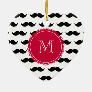 Ornement En Céramique Motif noir de moustache, monogramme rouge