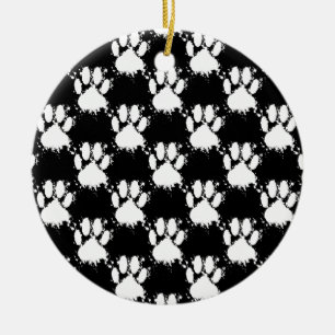 Ornement En Céramique Motif Paw Chien Blanc Avec Paint Splatter