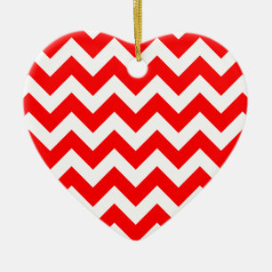 Ornement En Céramique Motif rouge et blanc de Noël de chevron de rayure