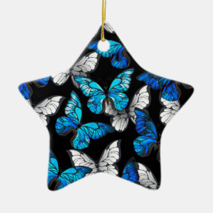 Ornement En Céramique Motif sans couleur foncée avec papillons bleus Mor