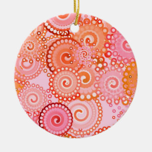 Ornement En Céramique Motif tourbillon fractal, corail et rose