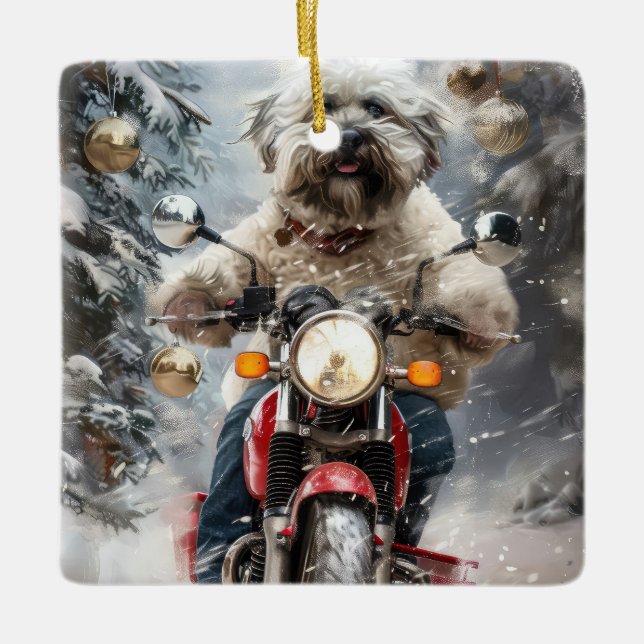 Ornement En Céramique Moto à chiens Havanais Noël (Devant)
